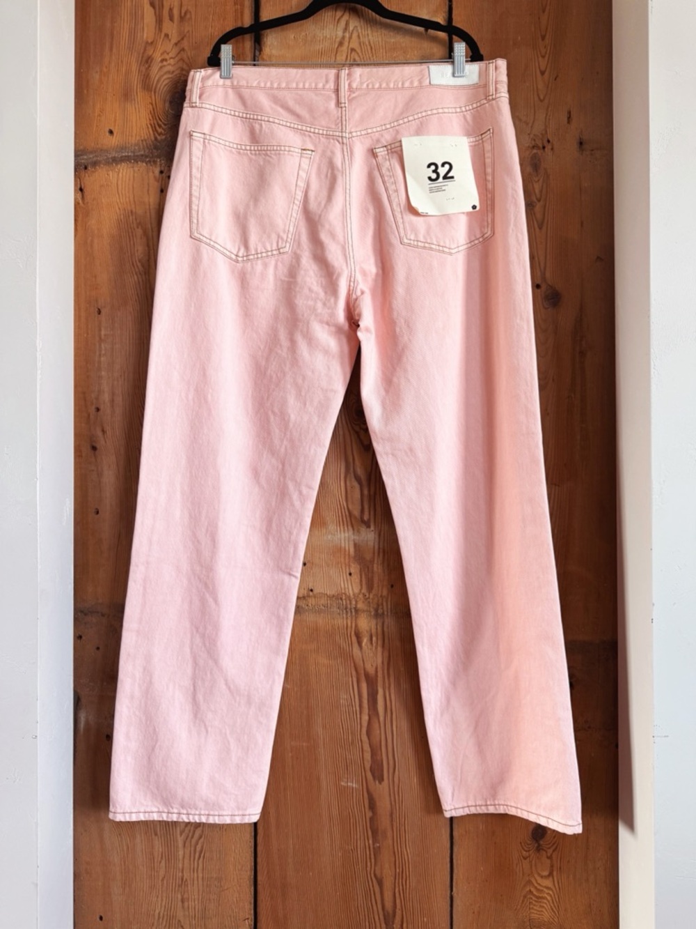 Sz 32 RE/DONE Vtg Inspired Loose Long Wide Leg Denim Jeans In Washed Pink NWT - Picture 2 of 10